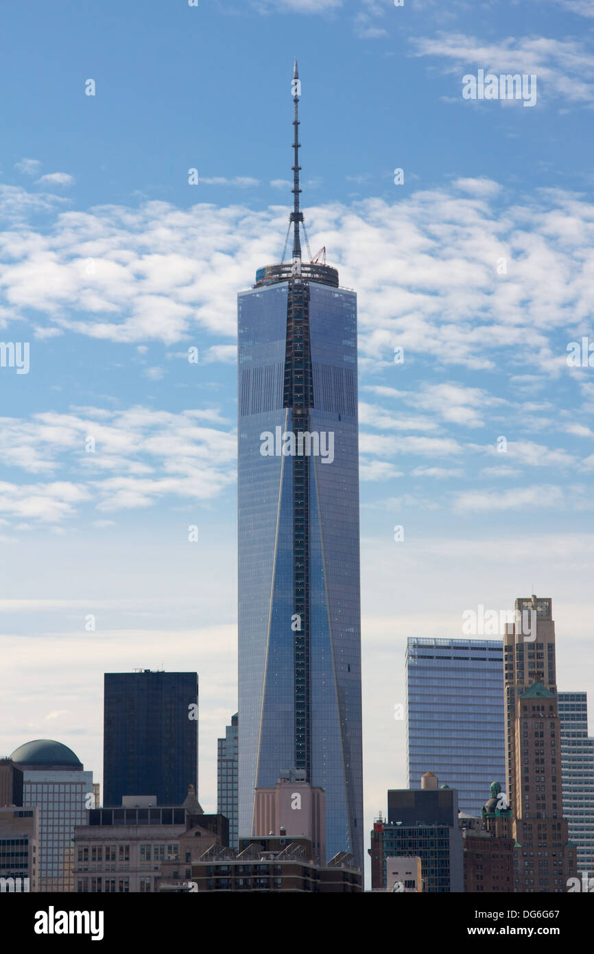 One World Trade Center, the Freedom Tower, nearing completion in downtown Manhattan, New York, NY, USA in September 2013. Stock Photo