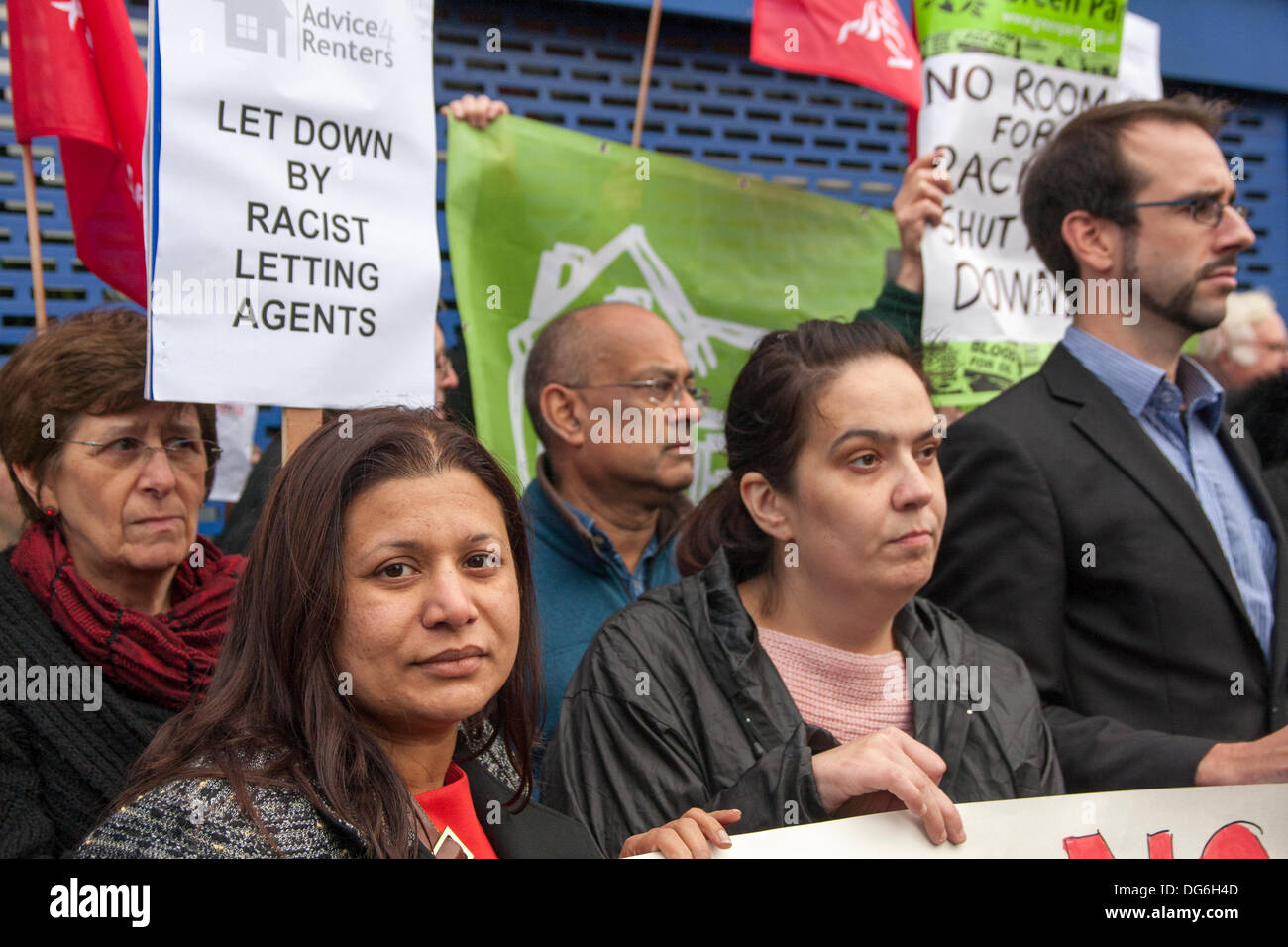 London, UK. 15th October 2013. Anti-racism campaigners demonstrate outside A to Z Property Services in Willesden Green, North London, after they were found to have denied rental properties to Afro-Caribbean homeseekers. Credit:  Paul Davey/Alamy Live News Stock Photo