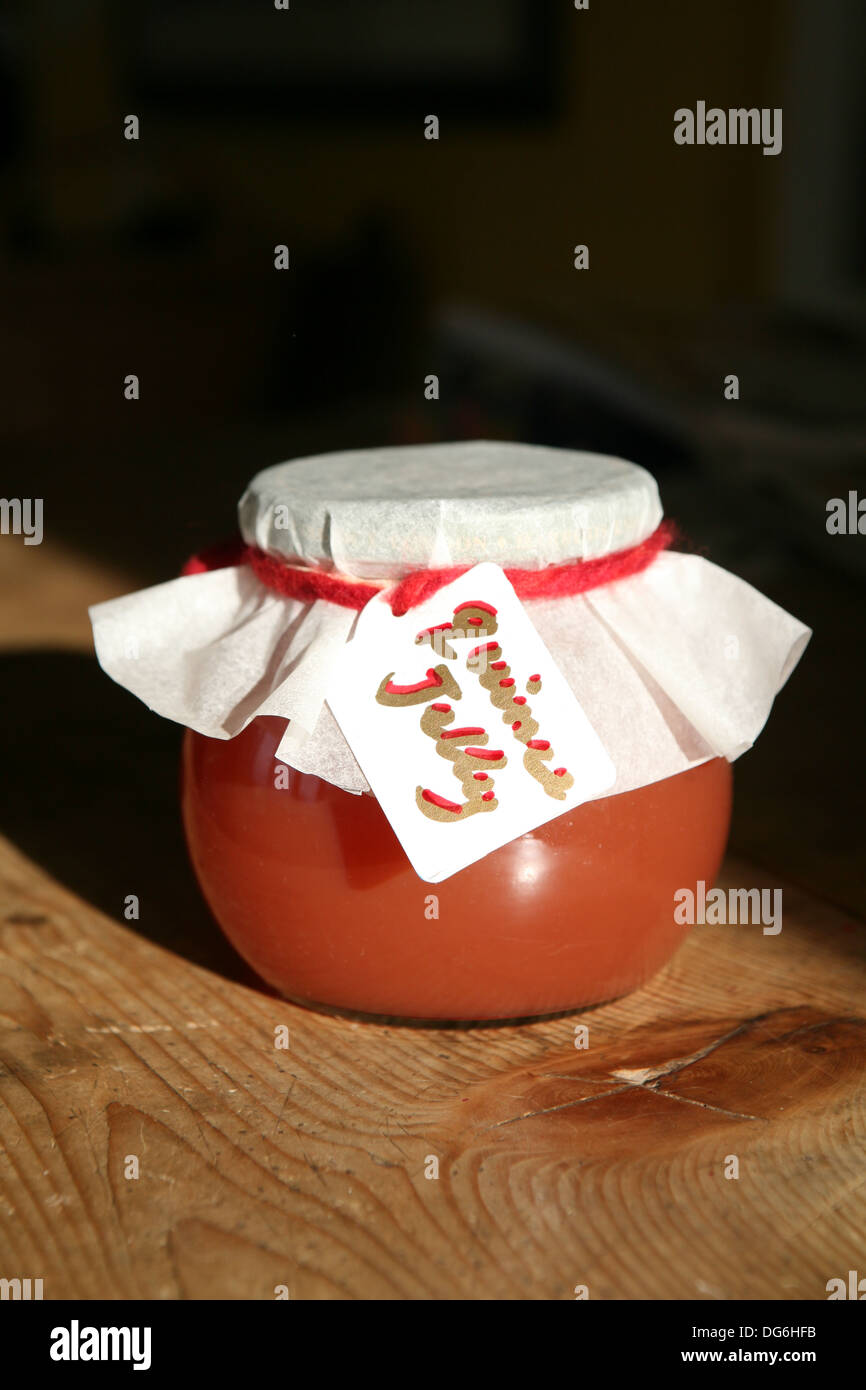 Quince Jelly in a jam jar Stock Photo Alamy