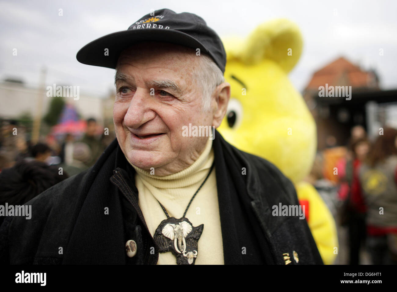 FILE - A file photo dated 22 October 2009 shows Haribo CEO Hans Riegel next  to a Haribo bear outside of the Haribo factory in Bonn, Germany. Hans  Riegel has died at