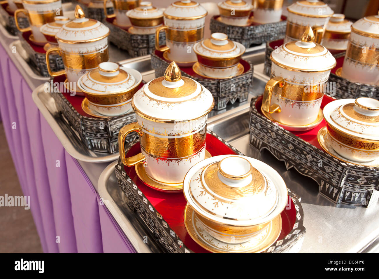 Thai porcelain, Thai style tea set painting porcelain Stock Photo Alamy