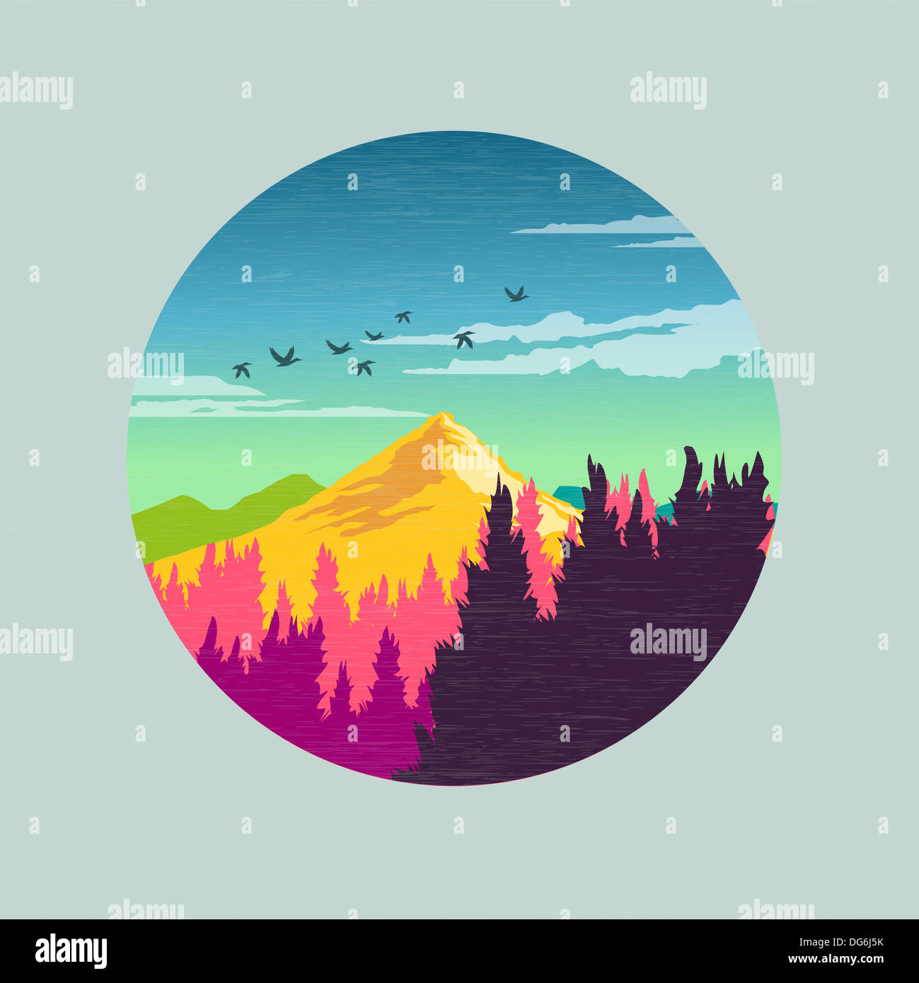Colourful Countryside Vector - Vector illustration Stock Photo - Alamy