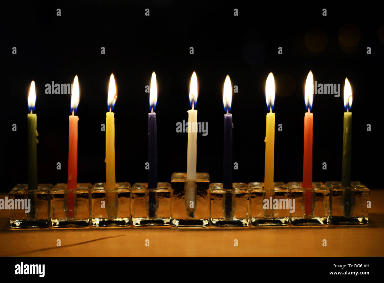 Menorah candles in the Dark Stock Photo