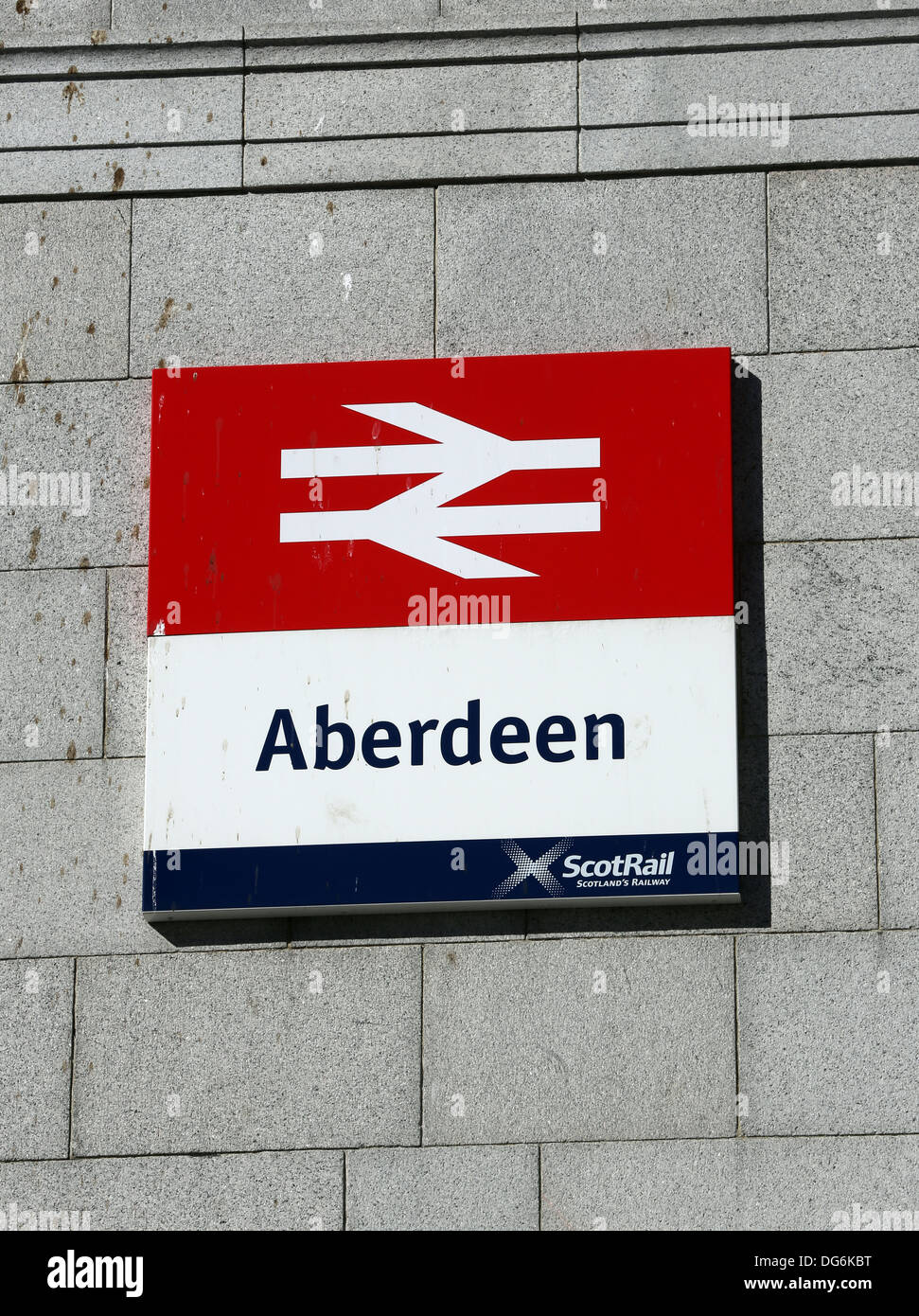 Sign for Railway station in Aberdeen city centre Scotland, UK Stock Photo