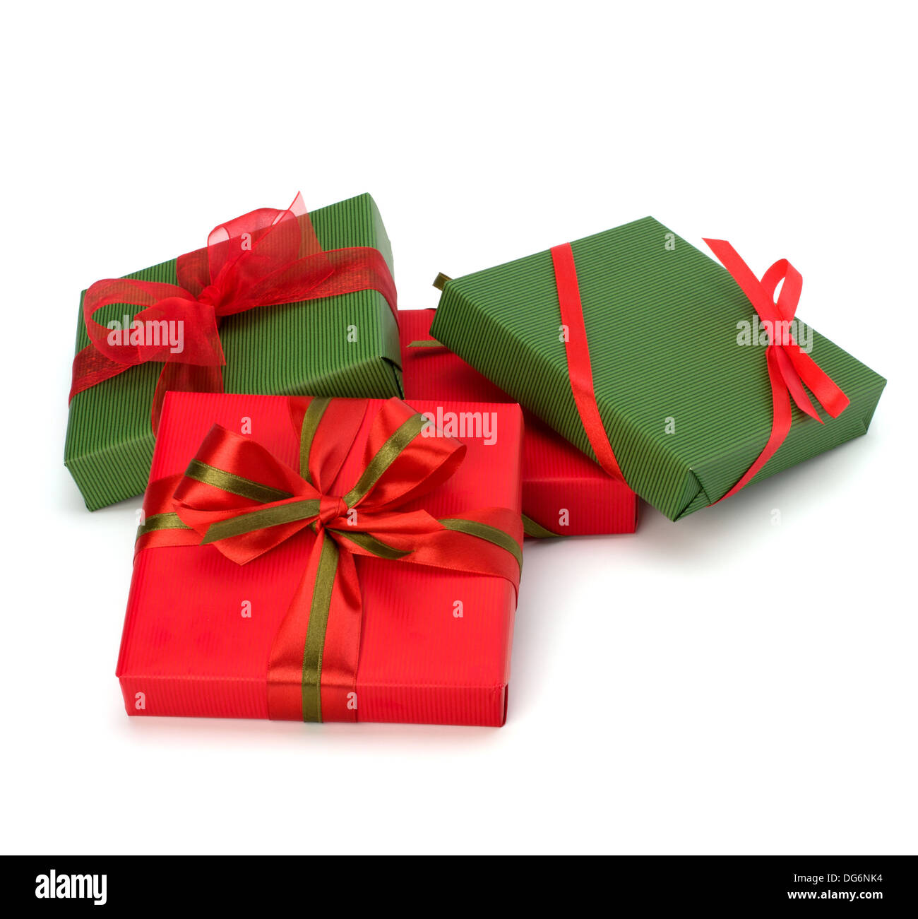 festive gift box stack isolated on white background Stock Photo - Alamy