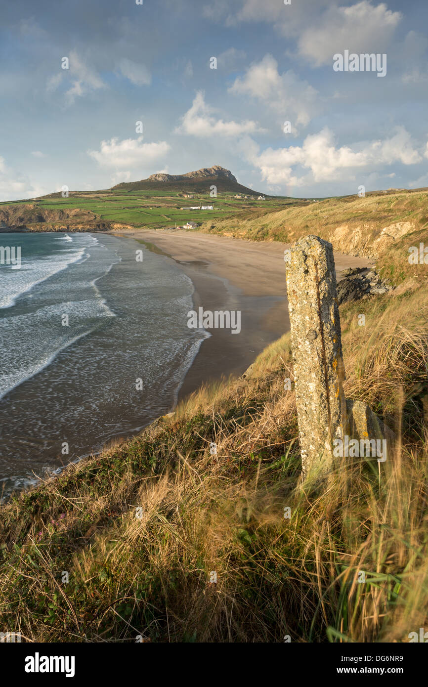 Whitesands Bay near St.Davids in Pembrokeshire on a windy autumnal afternoon taken in the golden hour Stock Photo