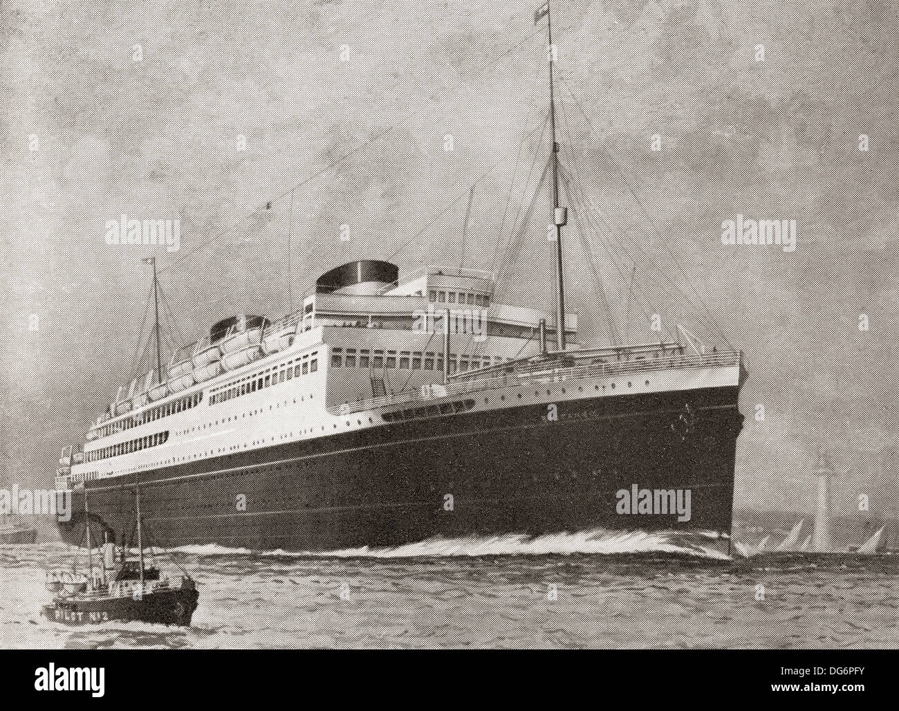 M.V. Britannic, ocean liner of the White Star Line. From The Romance of the Merchant Ship, published 1931. Stock Photo