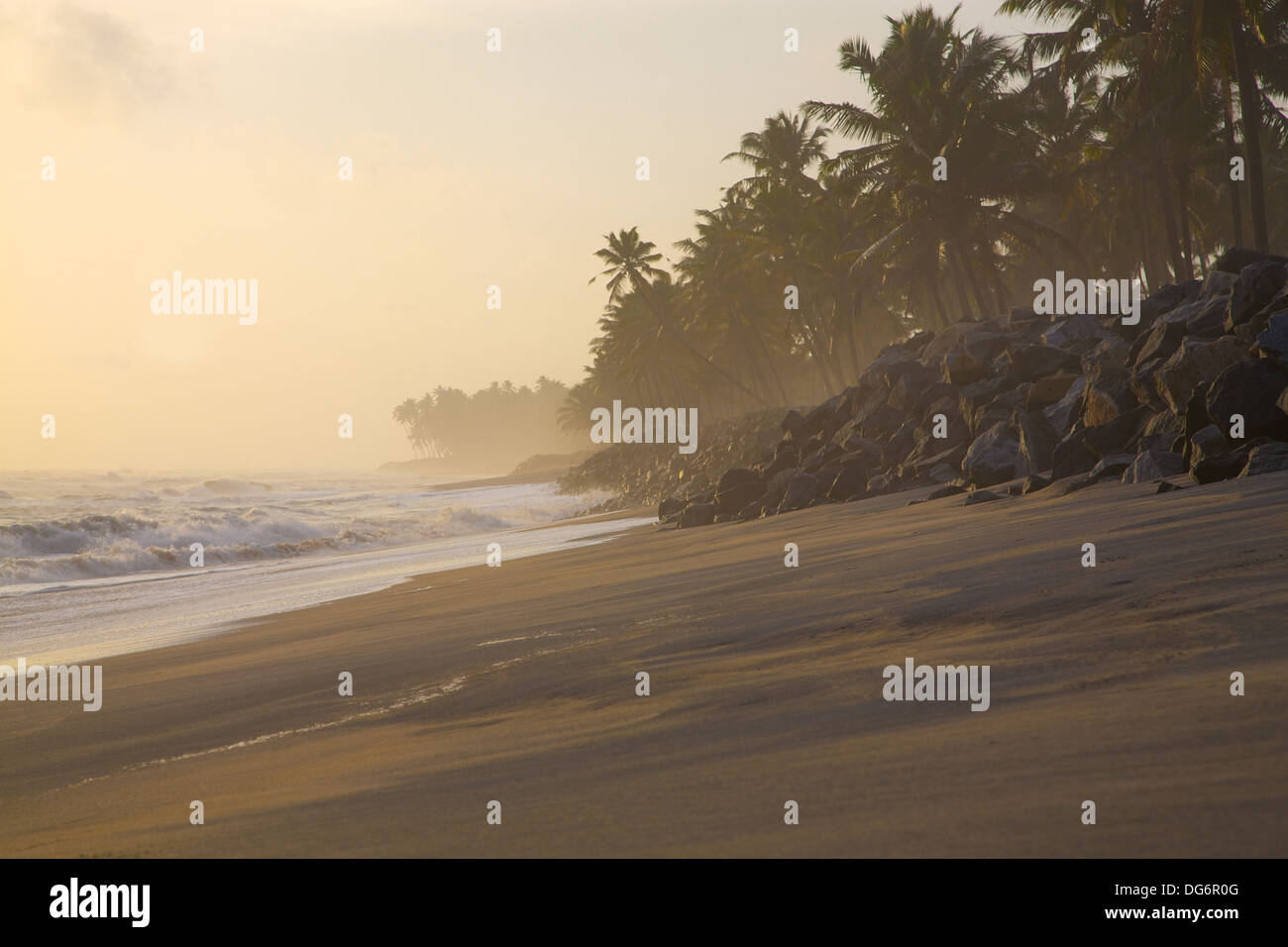 Beautiful beach and rocks around Varkala beach at sunset, Kerala, India