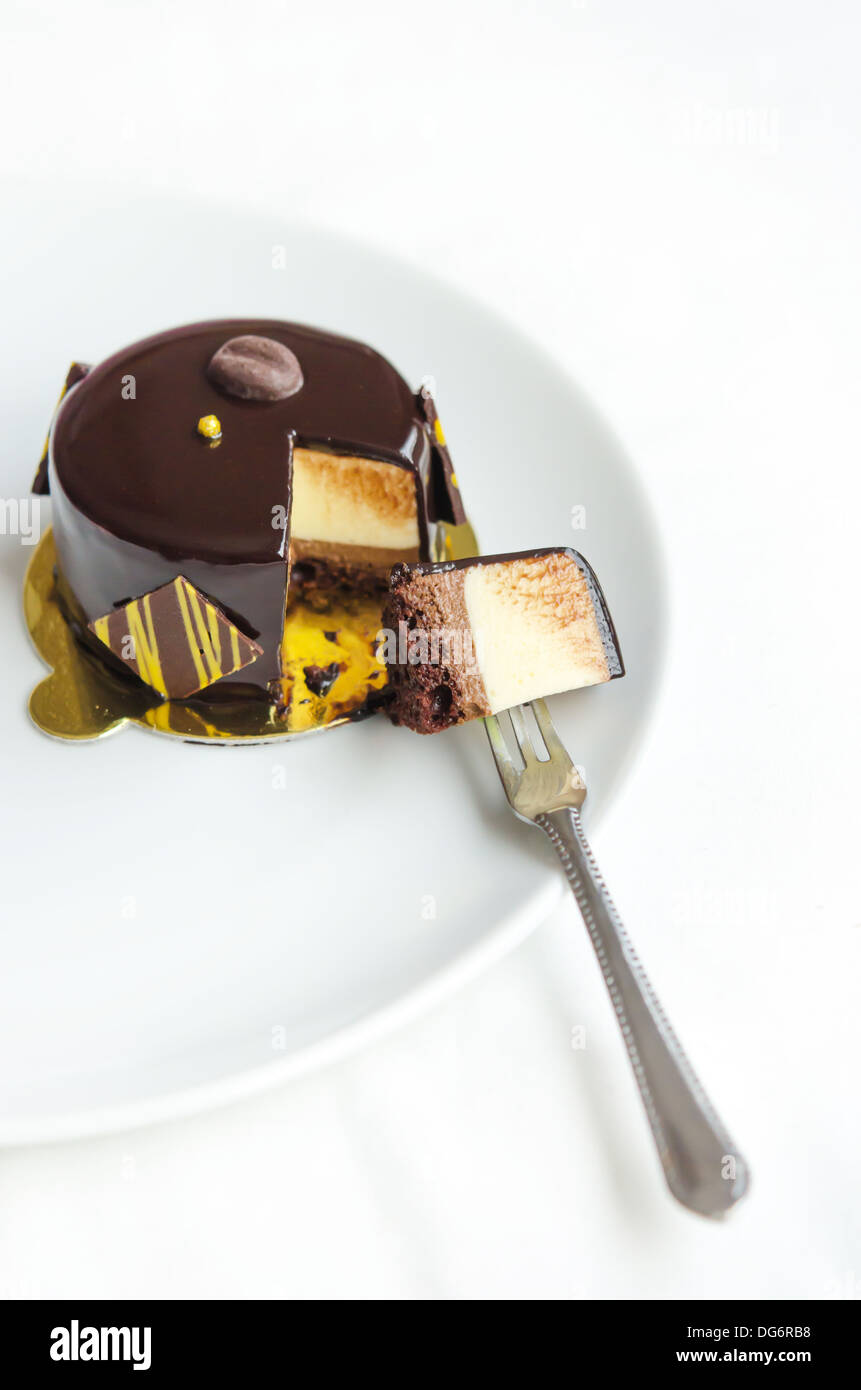 Coffee mousse cake with dark chocolate , sweet dessert Stock Photo