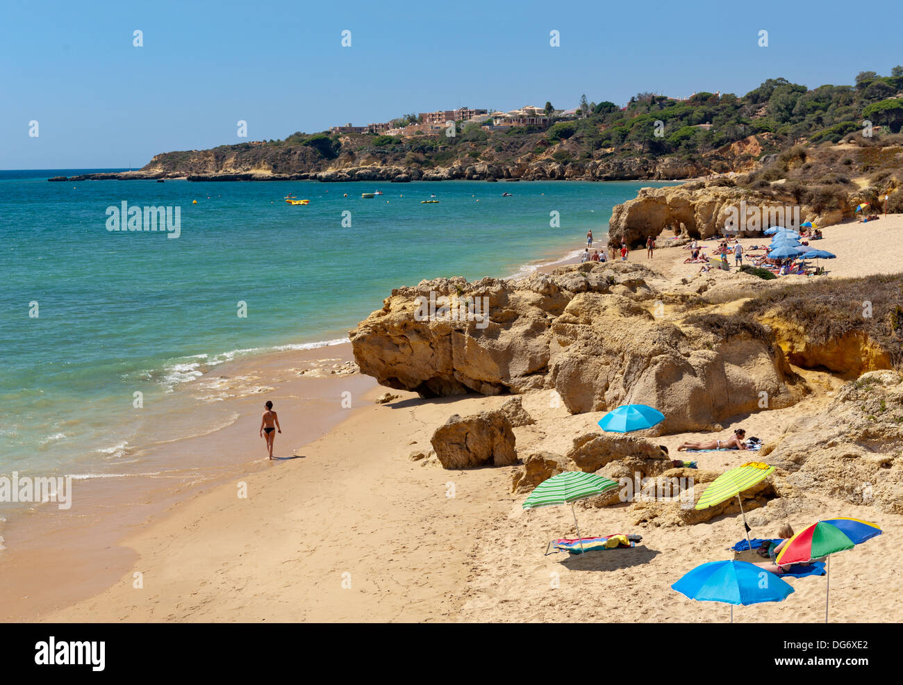 Portugal, the Algarve, Albufeira, Praia da Oura beach in summer Stock Photo