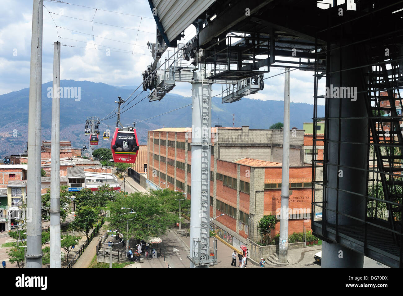 Metrocable Station - Santo Domingo district in MEDELLIN .Department of Antioquia. COLOMBIA Stock Photo