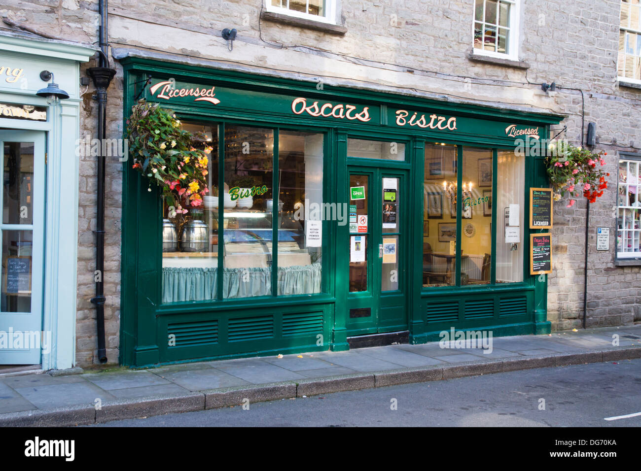 Hay-on Wye a small town in Powys Wales famous for its bookshops and Literary festival.  Oscars Bistro Stock Photo