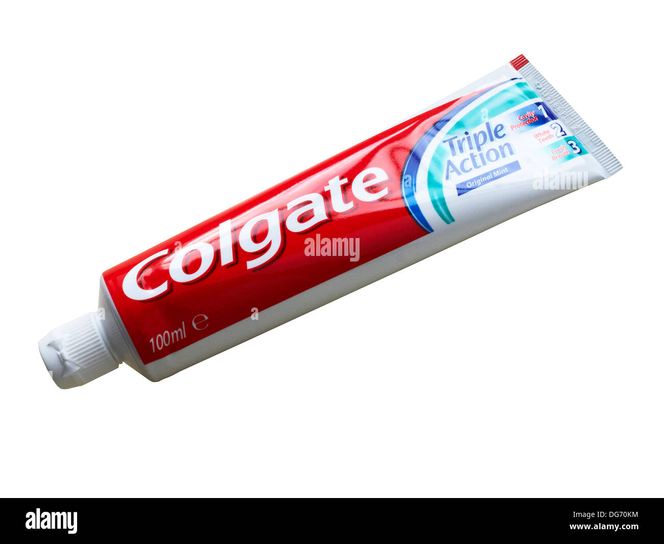 Tube of Colgate toothpaste isolated on white background Stock Photo