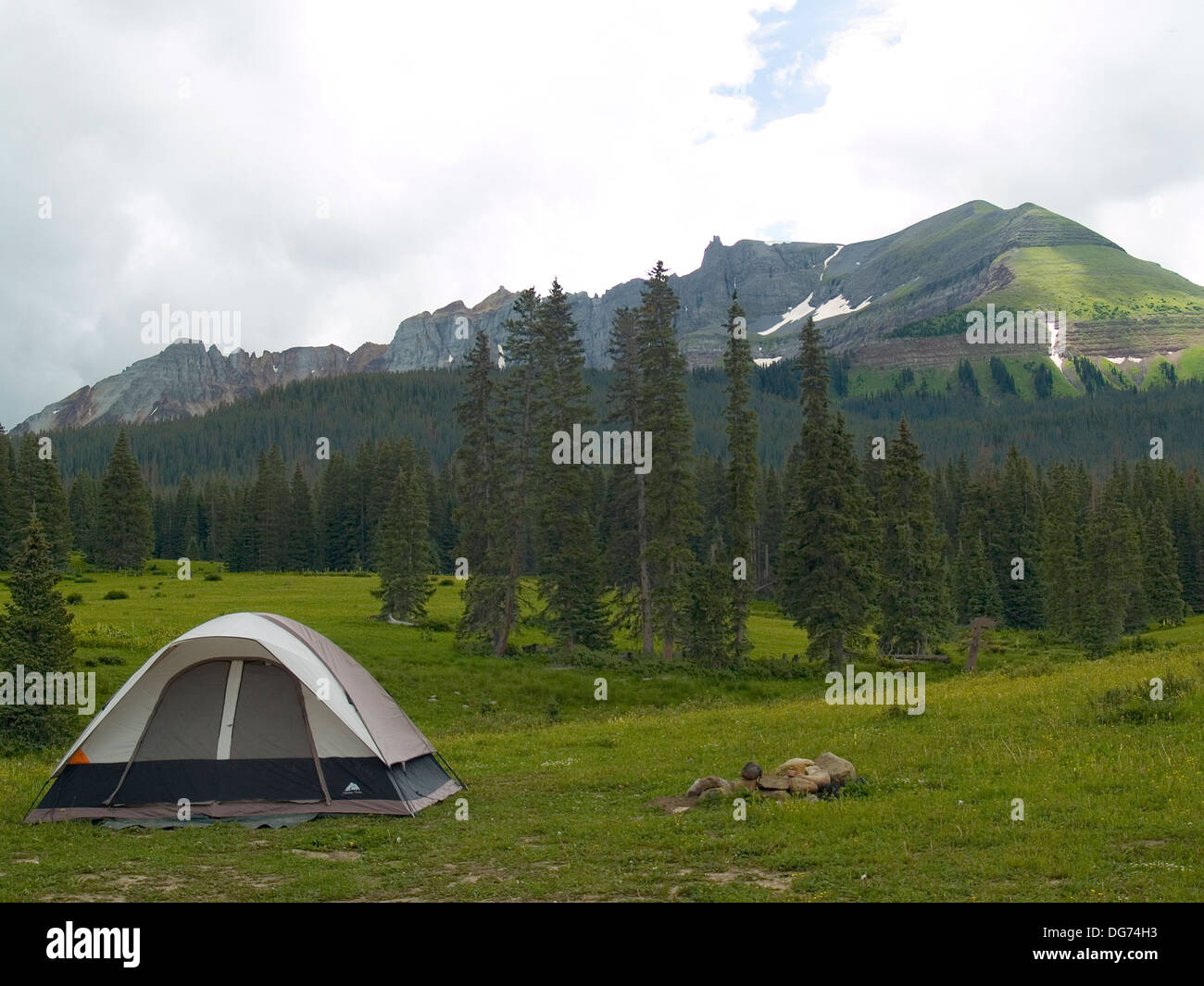 A tent camp at the base of Sheep Mountain,San Juan Skyway,Colorado Stock Photo