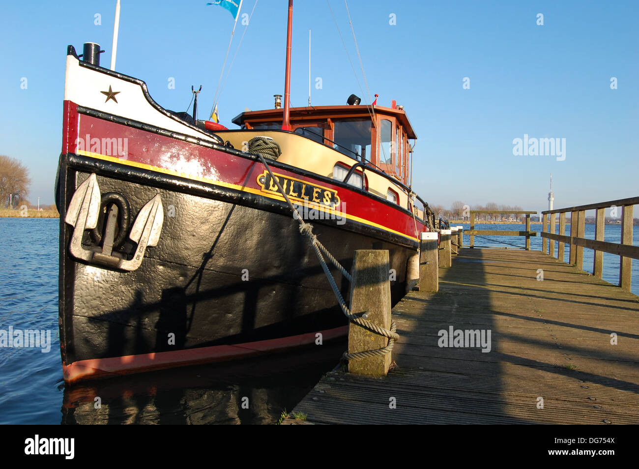 classic towboat called Dilles, Roermond Netherlands Stock Photo