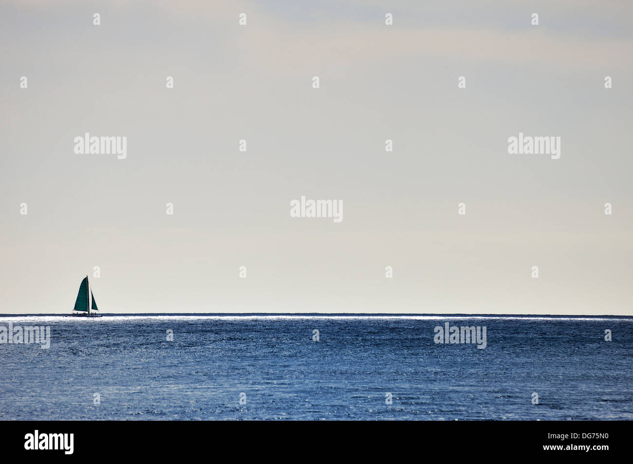 Sailboat on horizon line, Honolulu, Oahu Island, Hawaii Islands, USA Stock Photo Alamy