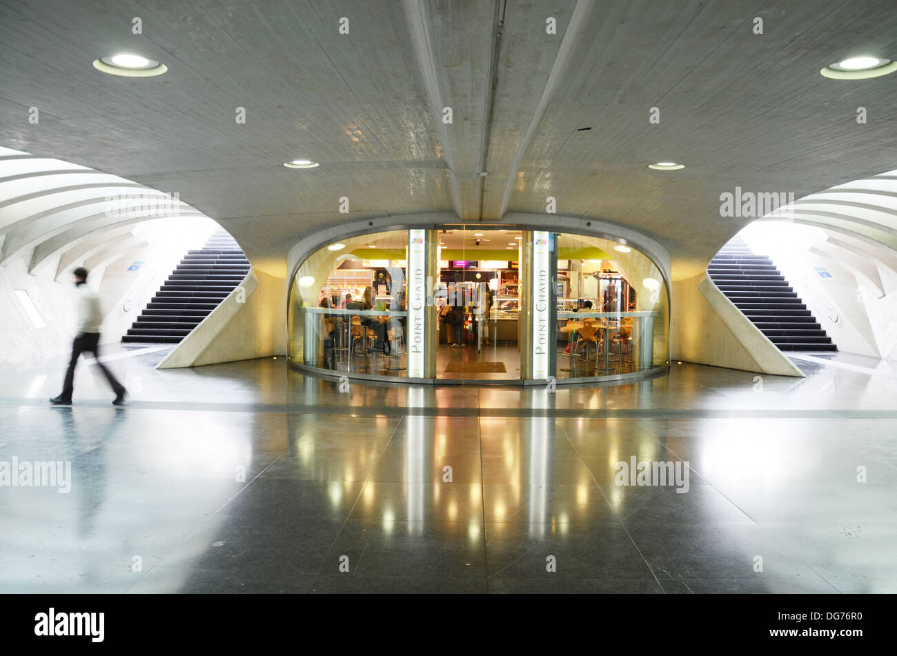 shops at Liege-Guillemins railway station designed by architect Santiago Calatrava in Liege Belgium Stock Photo