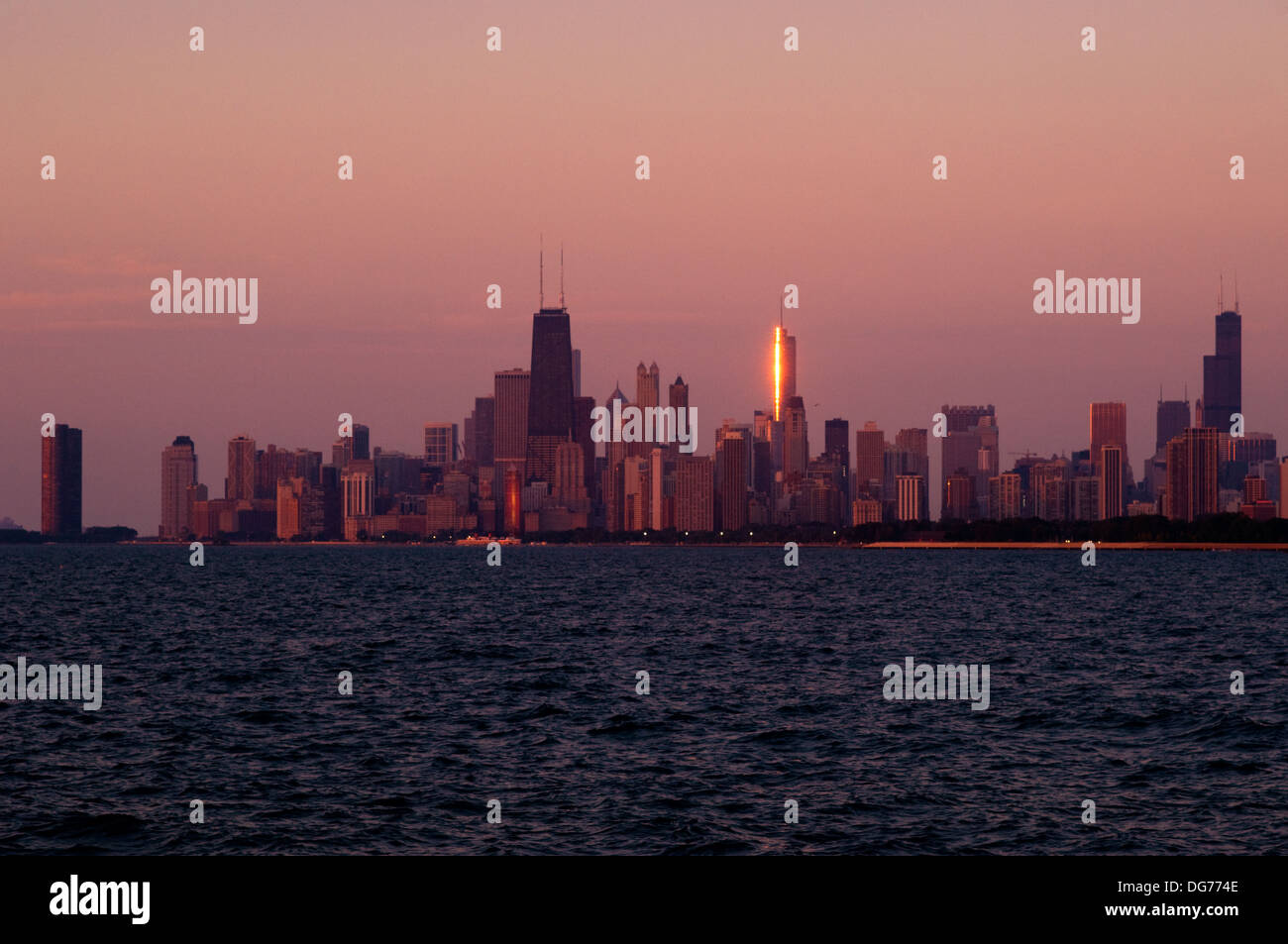 Chicago at sunrise from Montrose Harbor Stock Photo Alamy