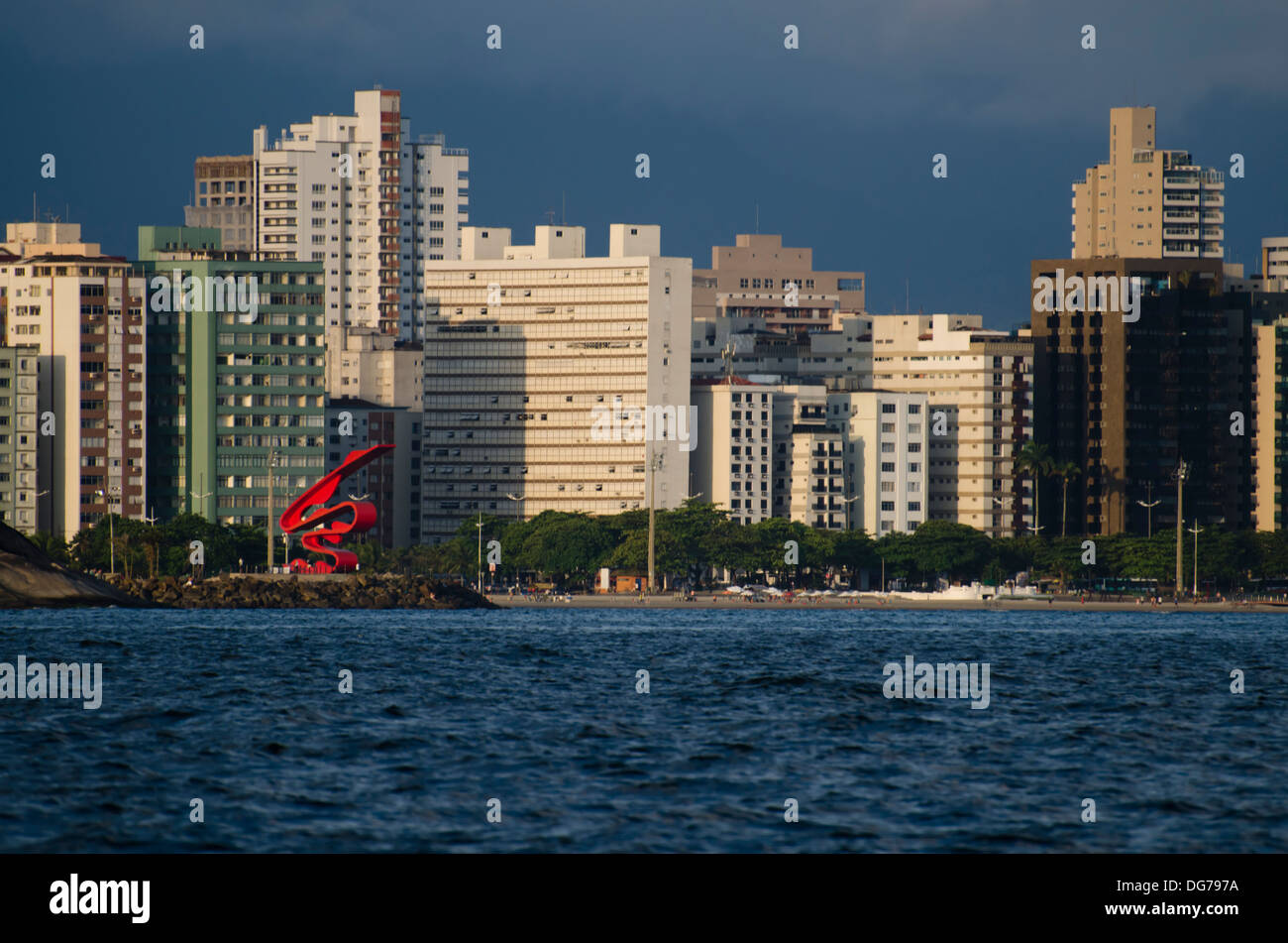 Santos city shore line, Sao Paulo state, Brazil. view from the sea. Stock Photo