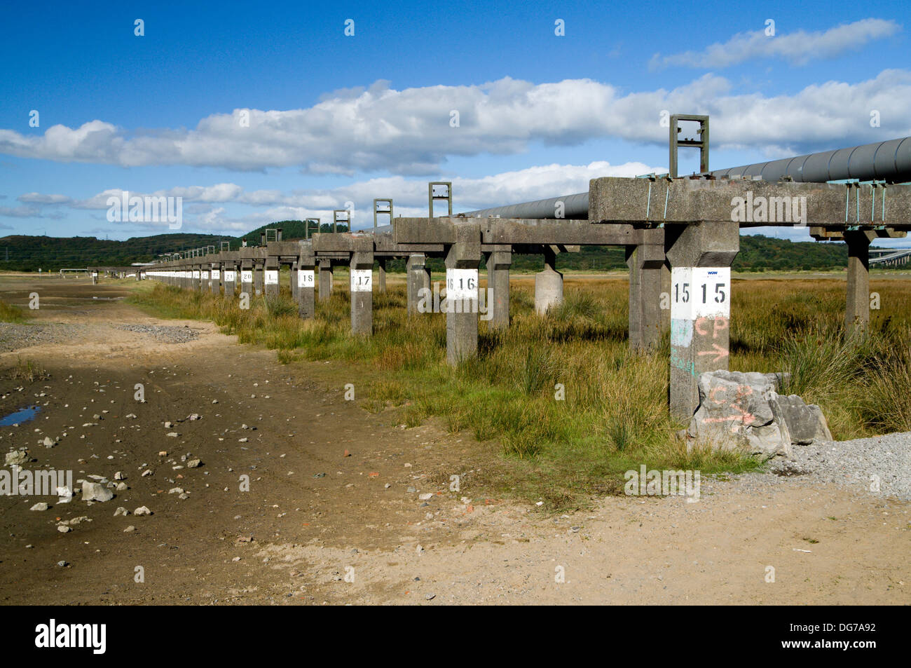 Pipe line to Baglan power station, Neath Port Talbot, South Wales. Stock Photo