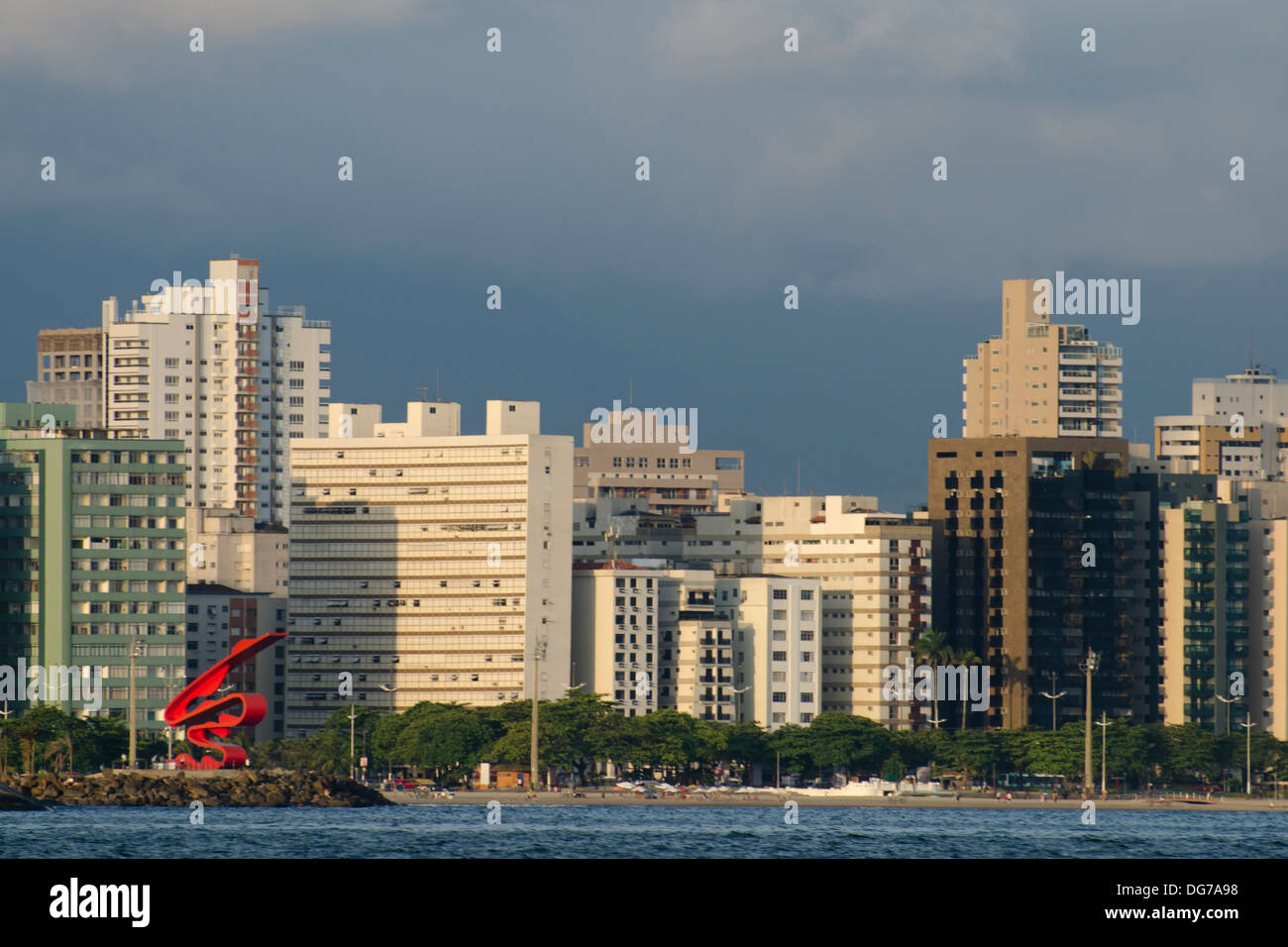 Santos city shore line, Sao Paulo state, Brazil. view from the sea. Stock Photo