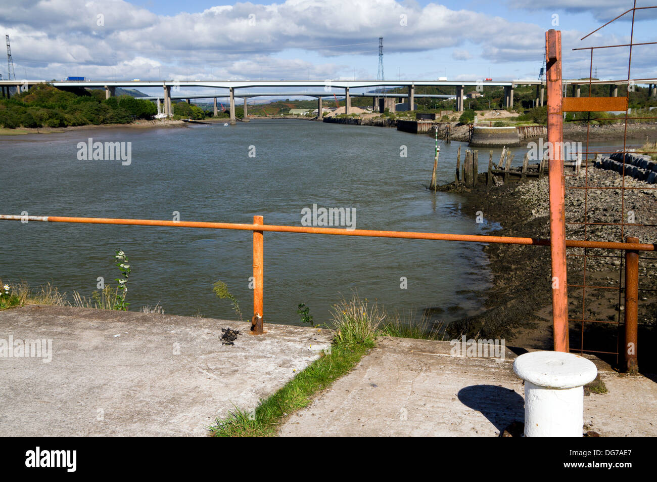 River Neath And Motorway bridge, Briton Ferry, Neath Port Talbot Stock