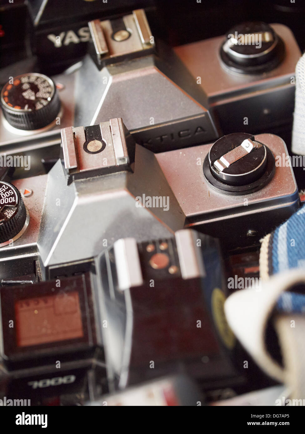 Antique film cameras at a flea market in Oxford, England, UK Stock