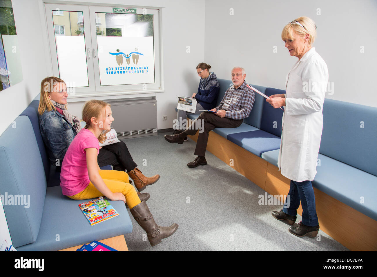 Dental practice, patients in the waiting room. Stock Photo