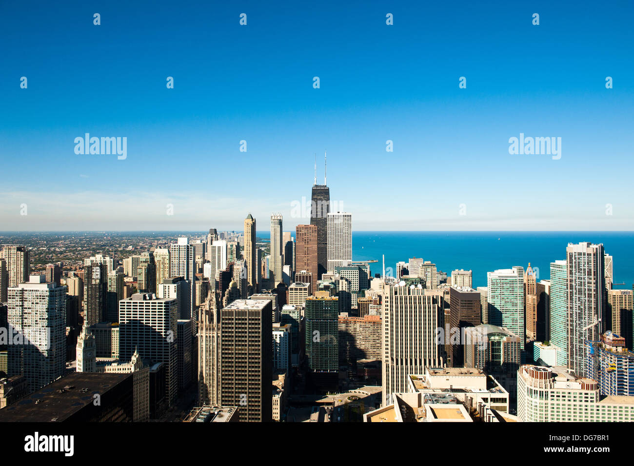 CHICAGO, IL - OCTOBER 9: A northerly view of the Chicago skyline, including the John Hancock Center, pictured on October 9, 2013 Stock Photo