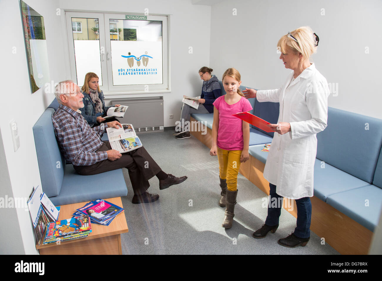 Dental practice, patients in the waiting room. Stock Photo