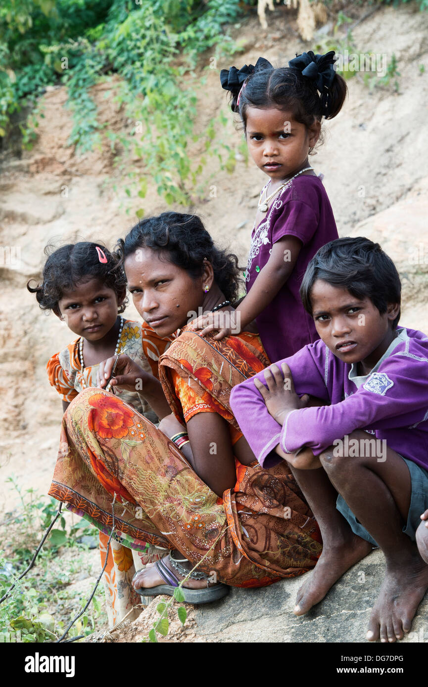 Lower caste Indian mother and children. Andhra Pradesh, India Stock Photo