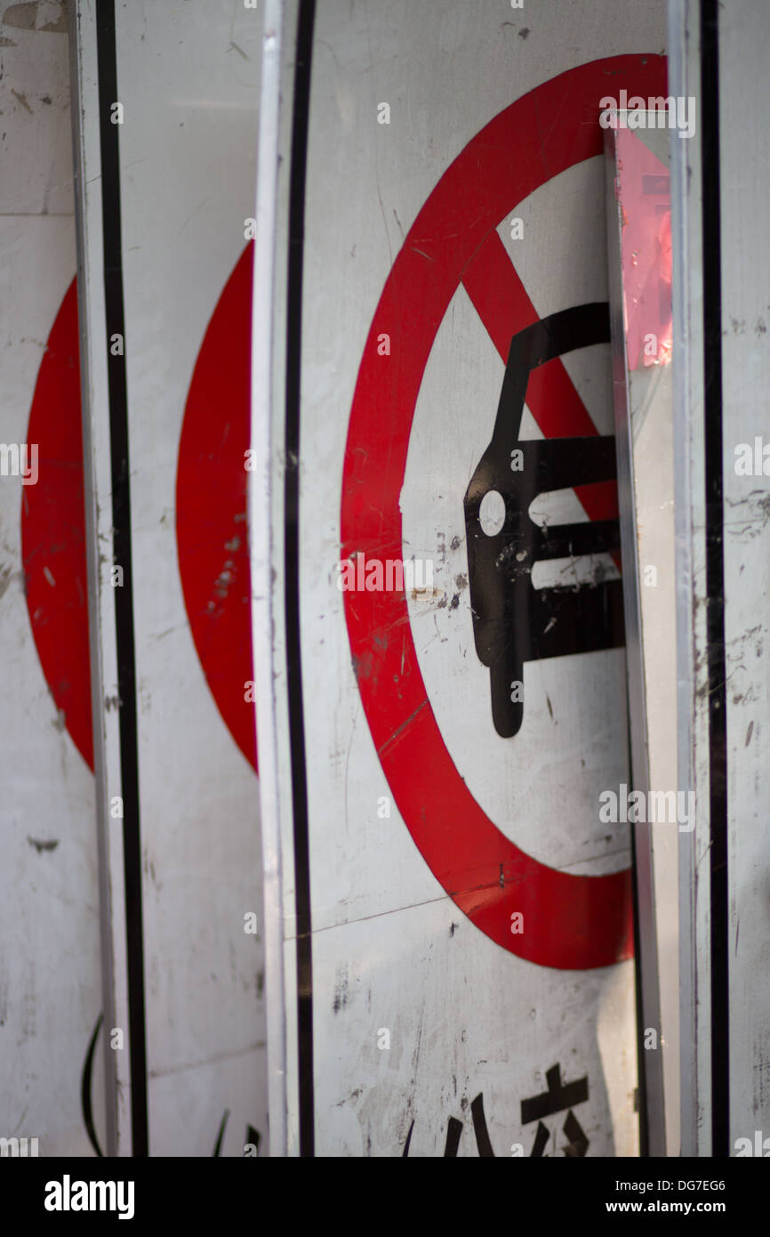 Group of road signs in the street of Hangzhou Stock Photo