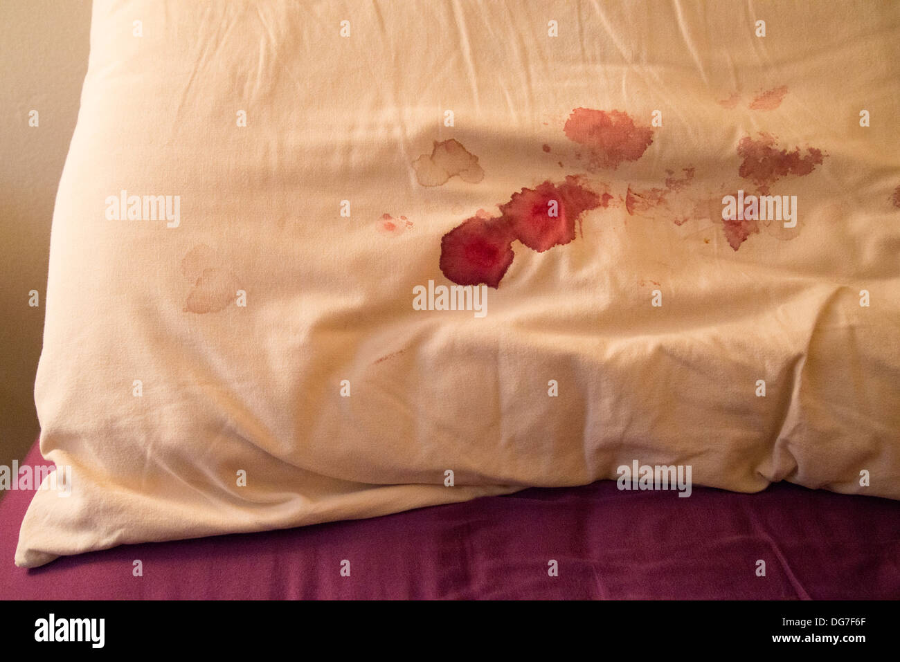blood on pillow Stock Photo