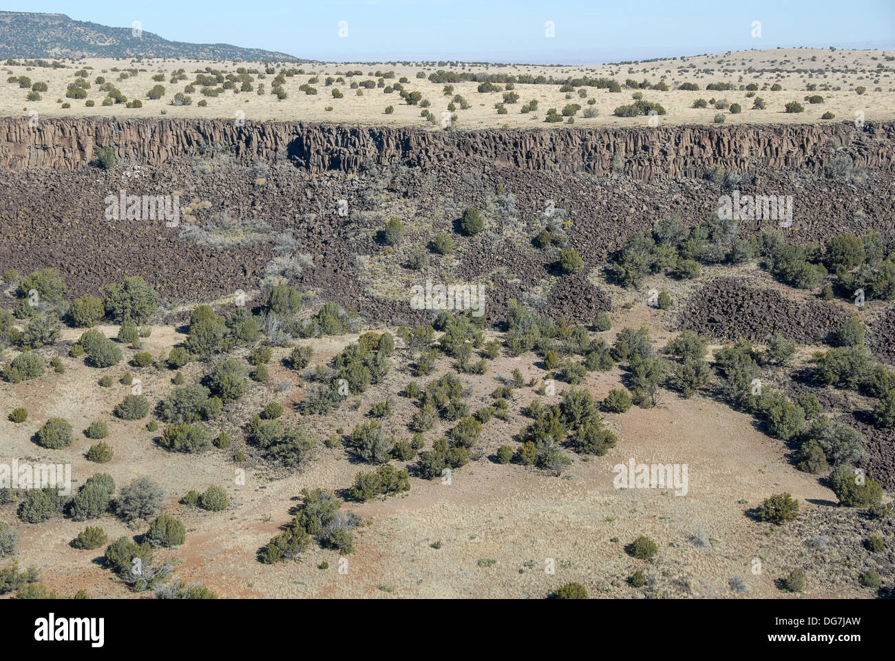 Aerial view of the high desert with eroded rock wall and scree field in Northern Arizona. (USA) Stock Photo