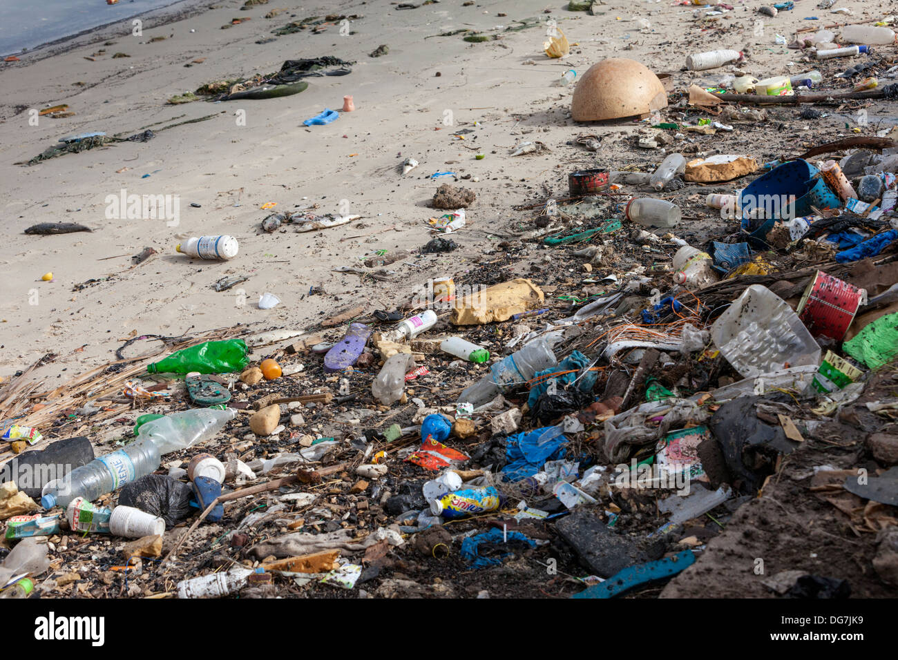 Senegal, Saint Louis. Trash on the River Bank, Senegal River. Stock Photo