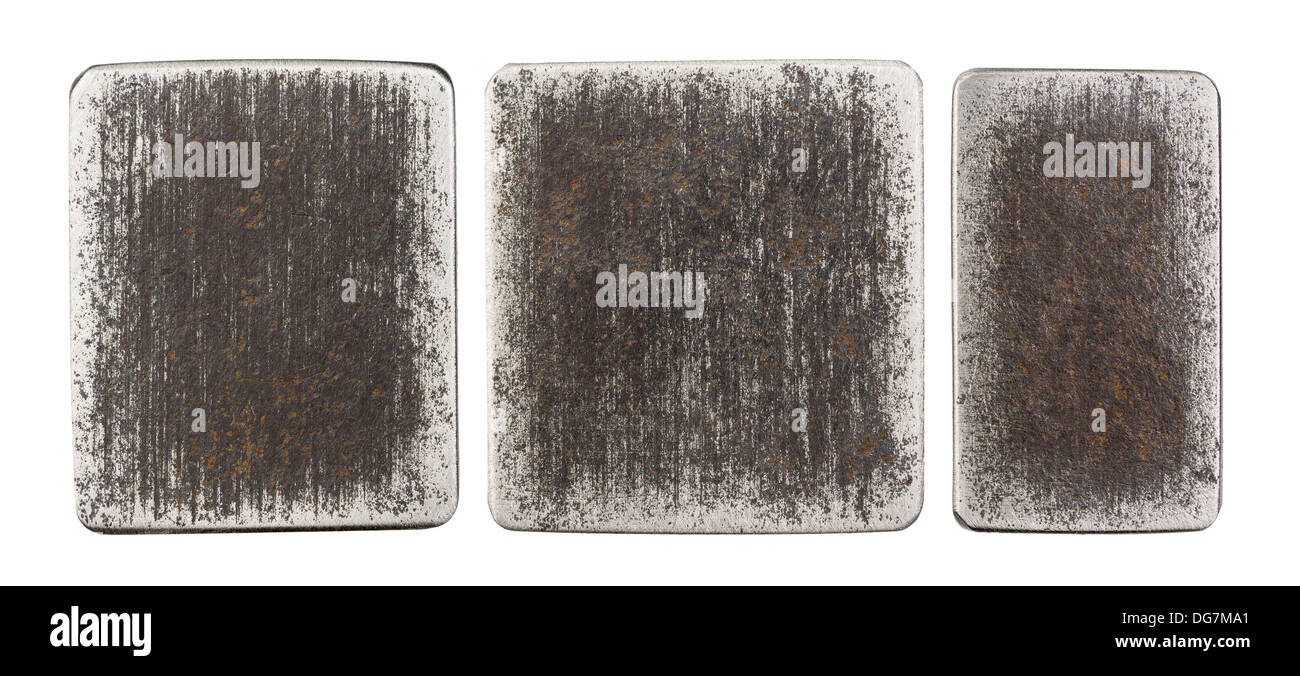 Dark metal plates, isolated textures. Stock Photo