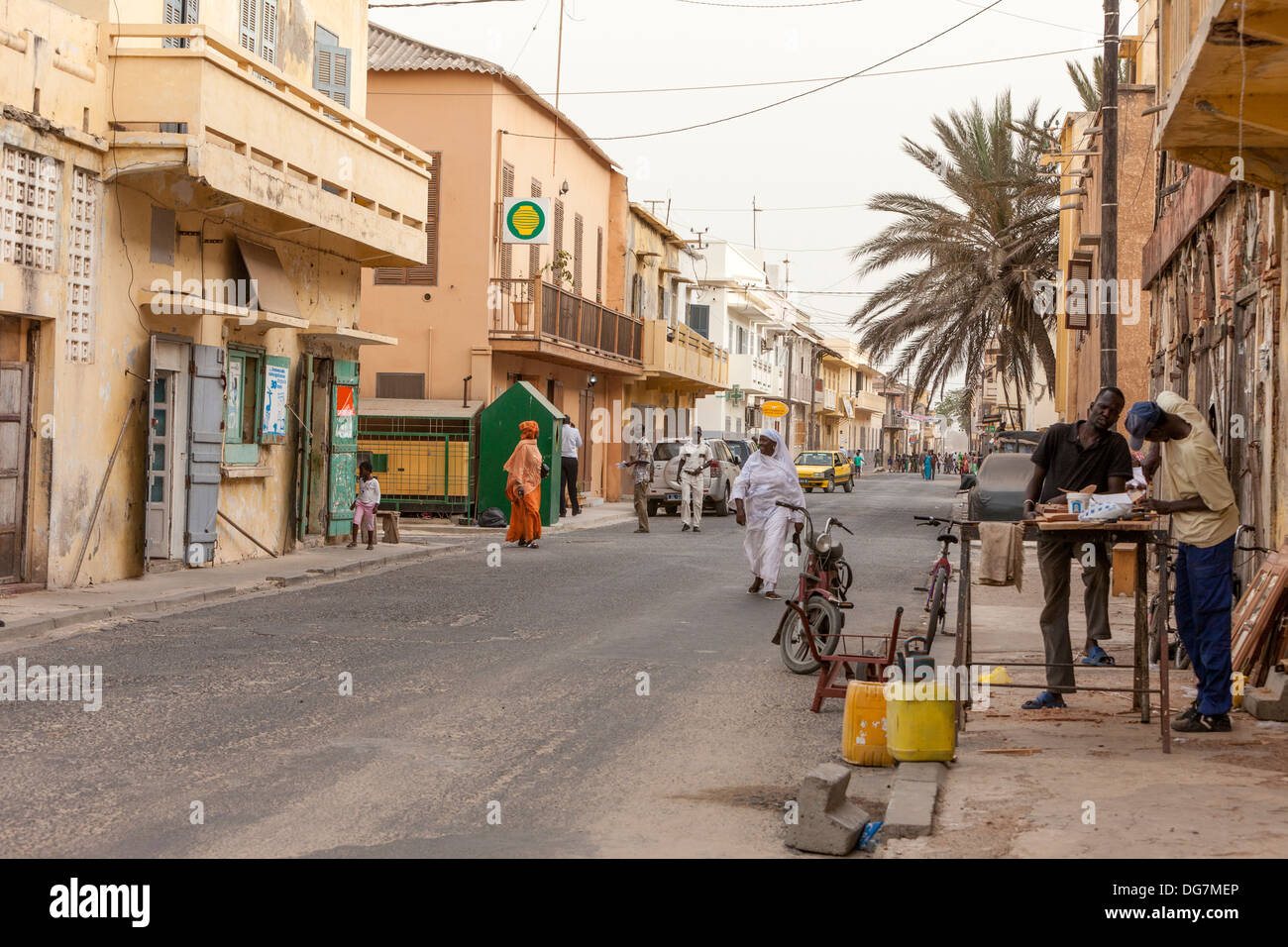 Senegal, Saint Louis. Street Scene. Colonial Era Houses Stock Photo - Alamy