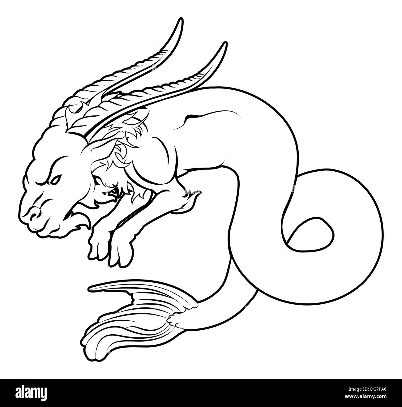 An illustration of a stylised black sea goat perhaps a sea goat tattoo Stock Photo