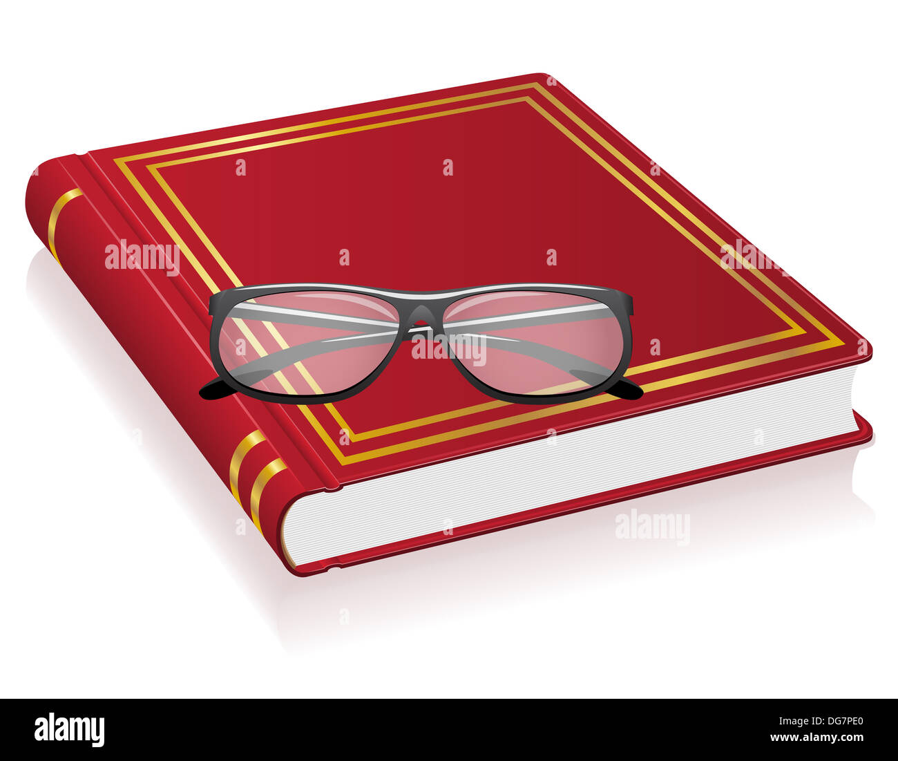red book and glasses illustration isolated on white background Stock
