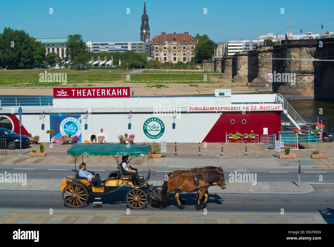 Horse drawn carriage by the river Dresden city Saxony state eastern Germany central Europe Stock Photo