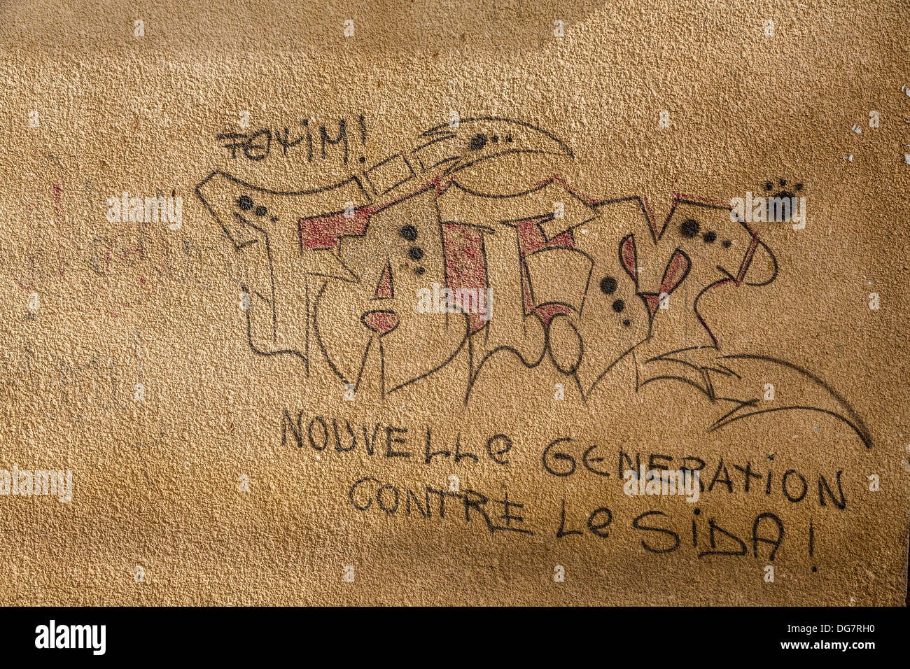Senegal, Saint Louis. Graffito against AIDS (SIDA in French). Stock Photo