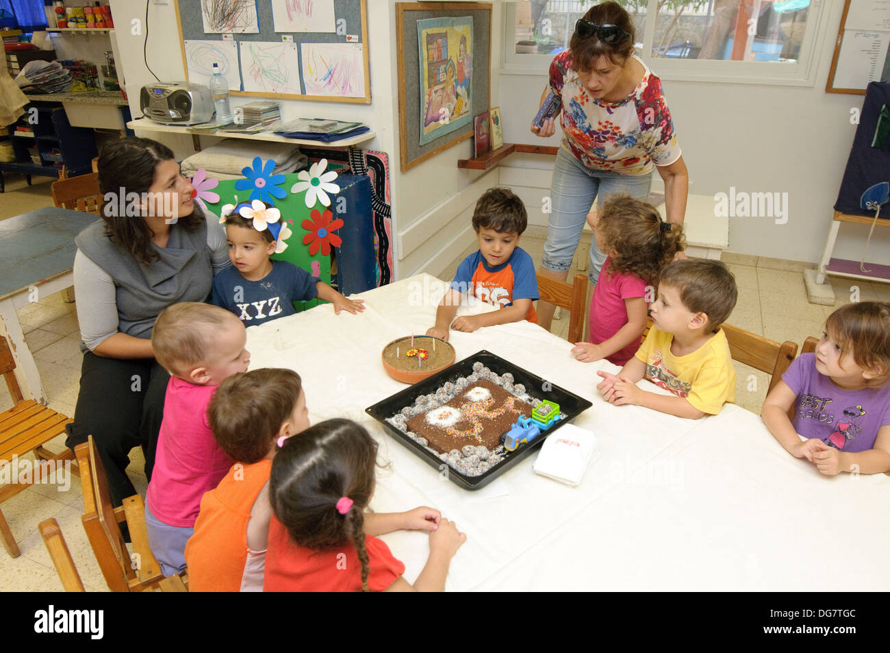 Israeli 3 year old children in a kindergarten Stock Photo