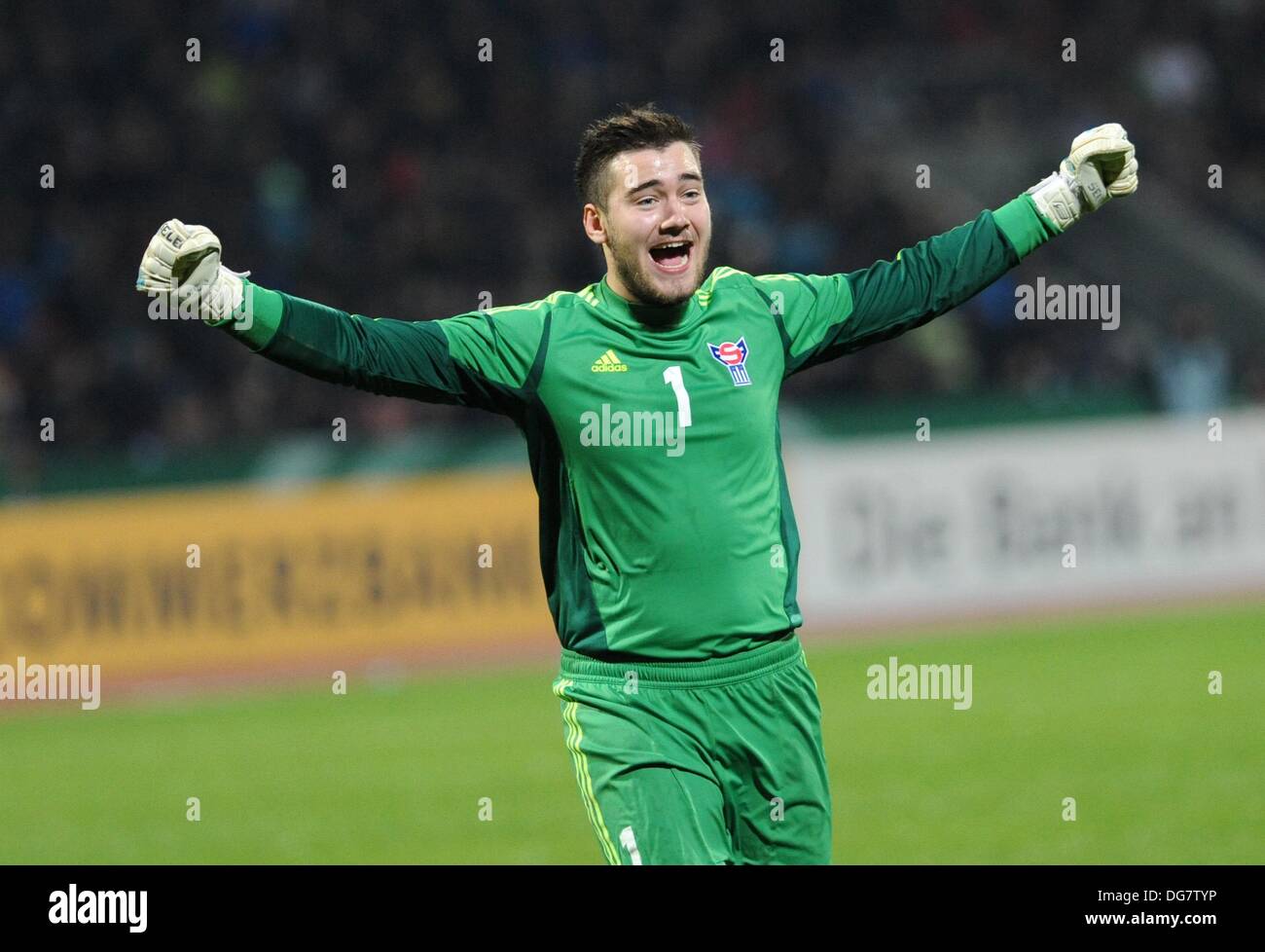 Kassel, Germany. 15th Oct, 2013. Faroe Island's goalkeeper Teitur M.  Gestsson during the EURO under 21 qualification match between Germany and  Faroe Islands at Auestadium in Kassel, Germany, 15 October 2013. Photo: