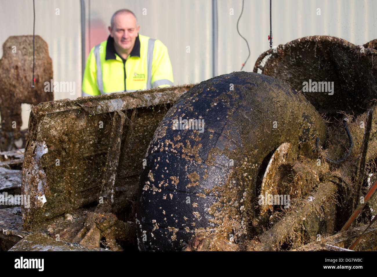 The remains of the Dornier Do-17 German Bomber being preserved at Cosford Air Museum. Pictured, see description. Stock Photo