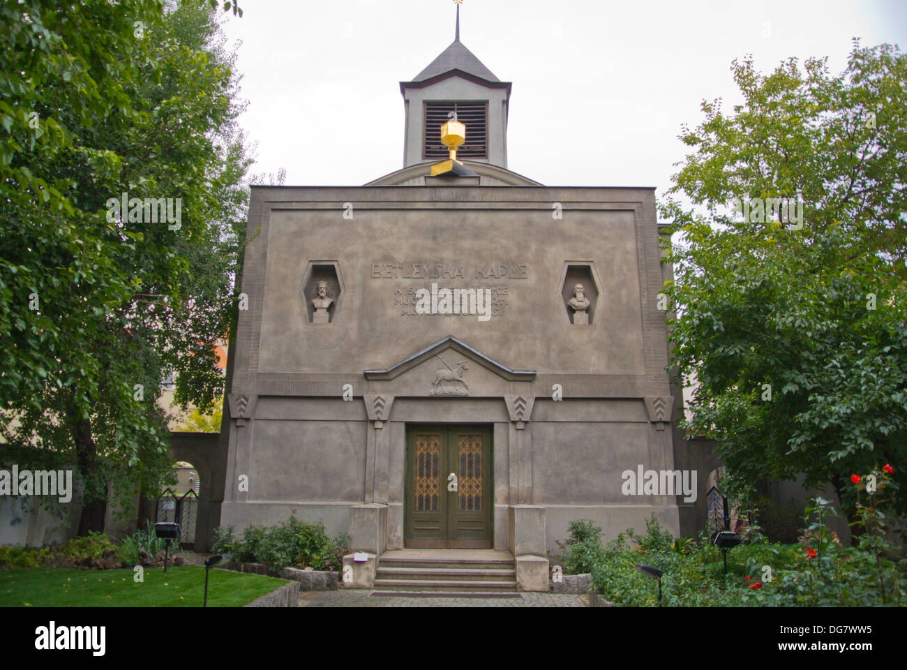 Betlemska kaple Evangelical chapel (1915) in courtyard of a building commemorating 500 years since death of Jan Hus, Prague Stock Photo