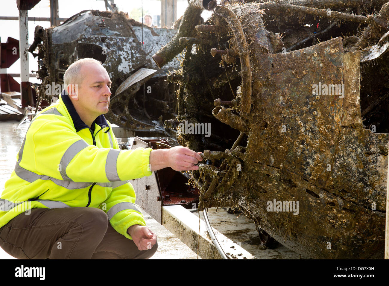 The remains of the Dornier Do-17 German Bomber being preserved at Cosford Air Museum. Pictured, see description. Stock Photo