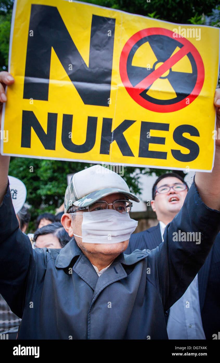 Anti-nuclear demonstration in front of the headquarters of JapanÂ´s Government (Kokkai or Diet).Tokyo.Japan Stock Photo