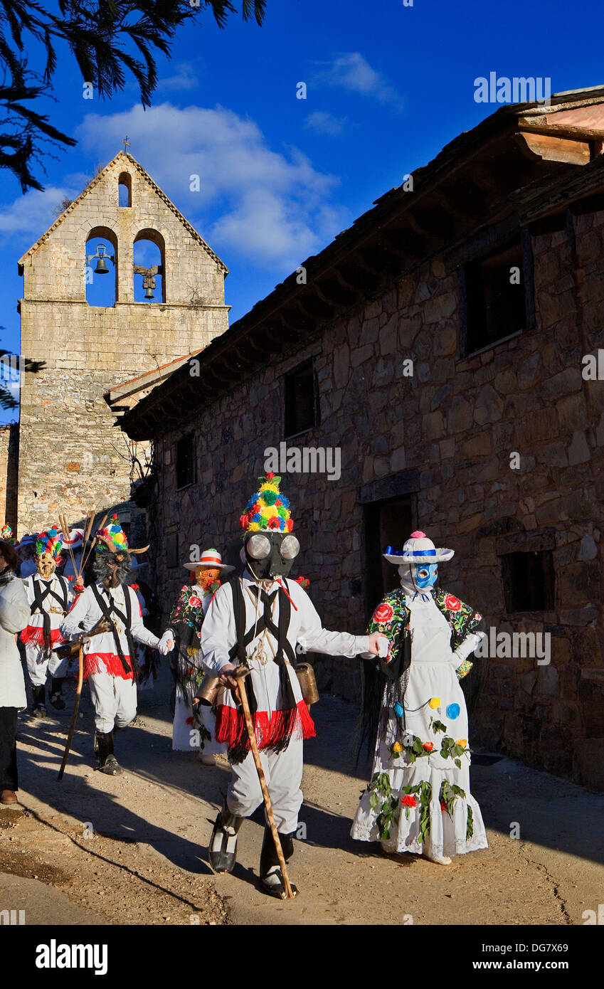 Mascaritas and Botargas. Carnival, Almiruete. Tamajon, Guadalajara province, Castilla-La Mancha, Spain Stock Photo