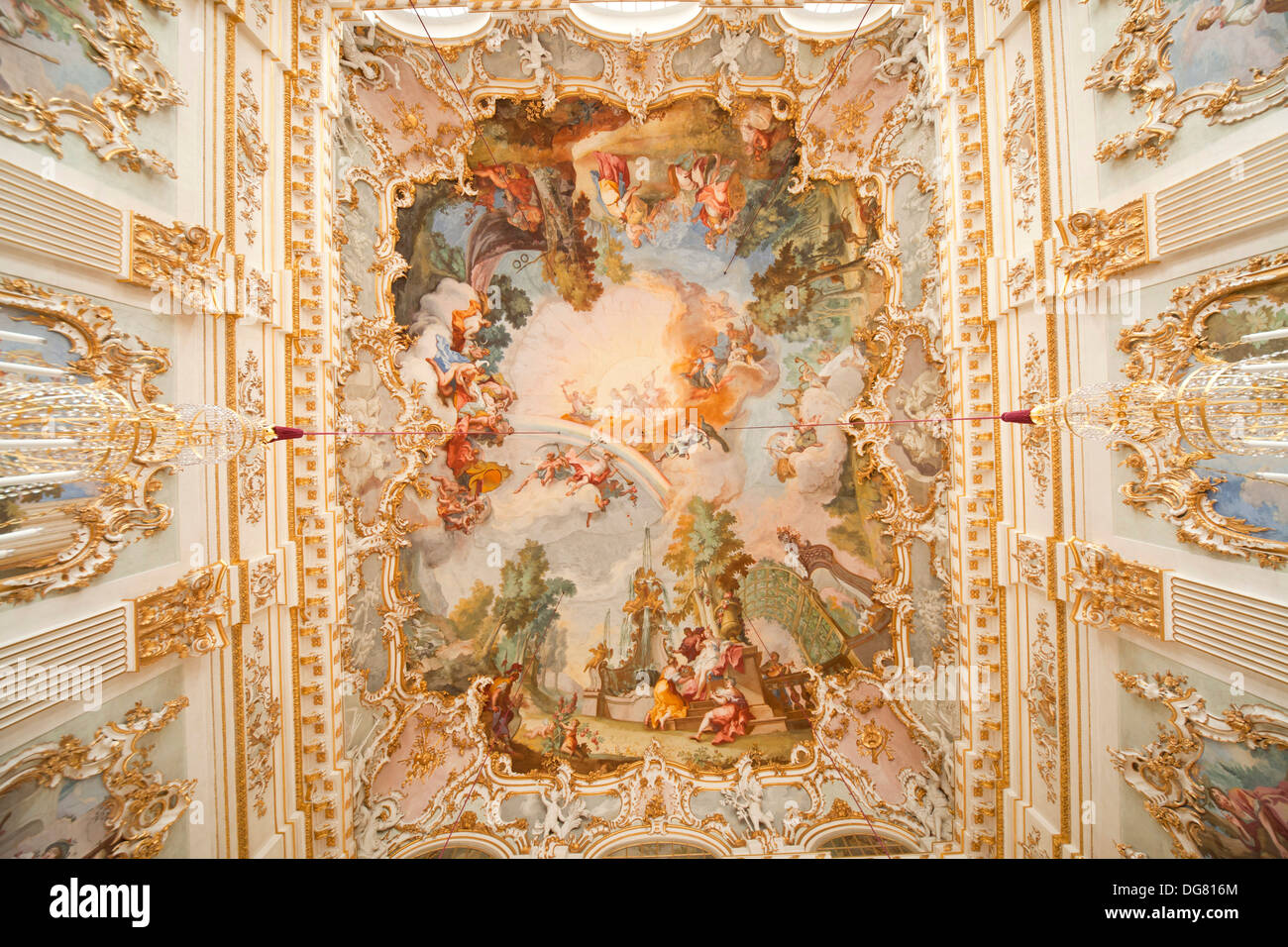 Ceiling fresco inside Nymphenburg Palace in Munich, Bavaria, Germany Stock Photo
