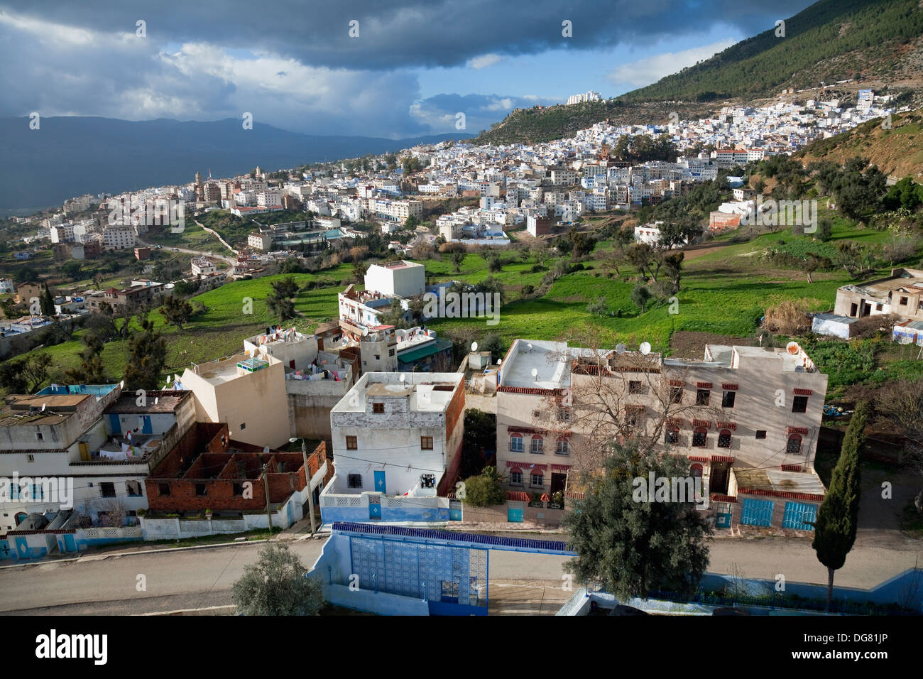 Morocco Rif Mountains Chefchaouen Views of city from Hotel Loubar Stock ...